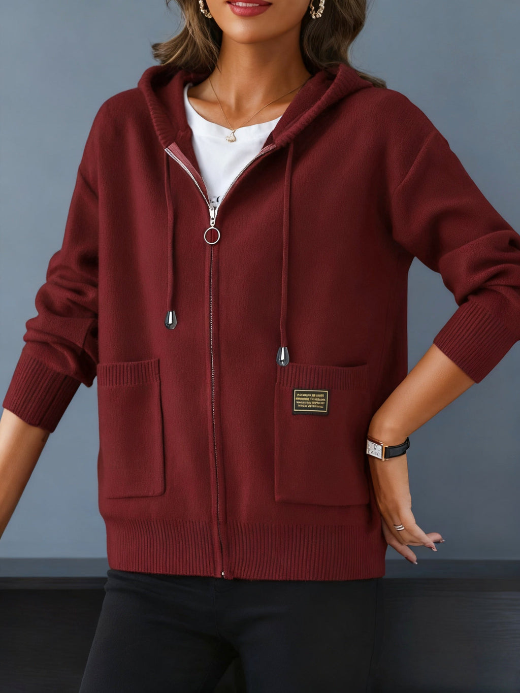 Women's Soft Knit Full-Zip Hoodie Cardigan with Pockets