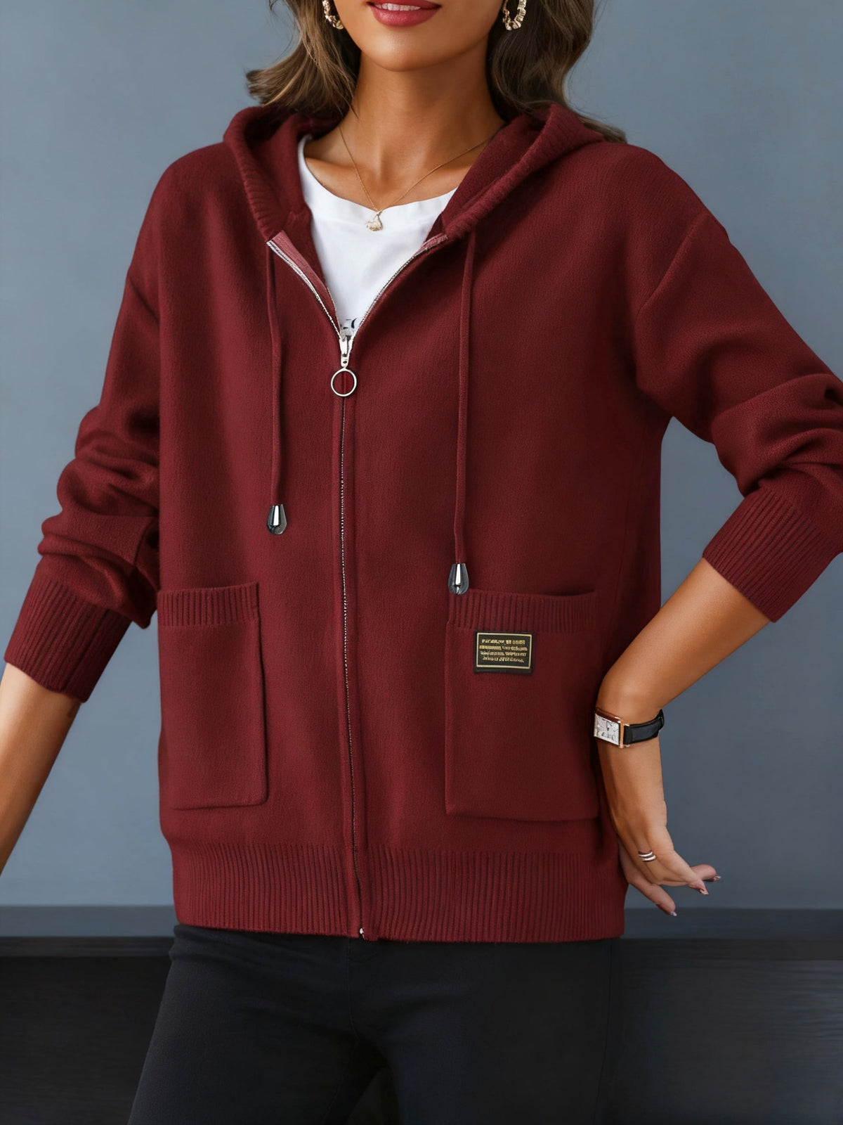 Women's Soft Knit Full-Zip Hoodie Cardigan with Pockets