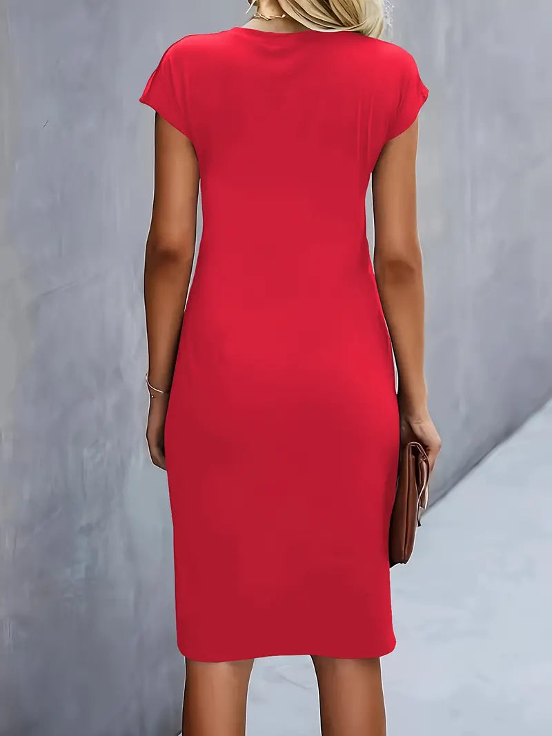 Women's Ruched Waist Bodycon Short Sleeve Midi Dress