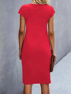 Women's Ruched Waist Bodycon Short Sleeve Midi Dress