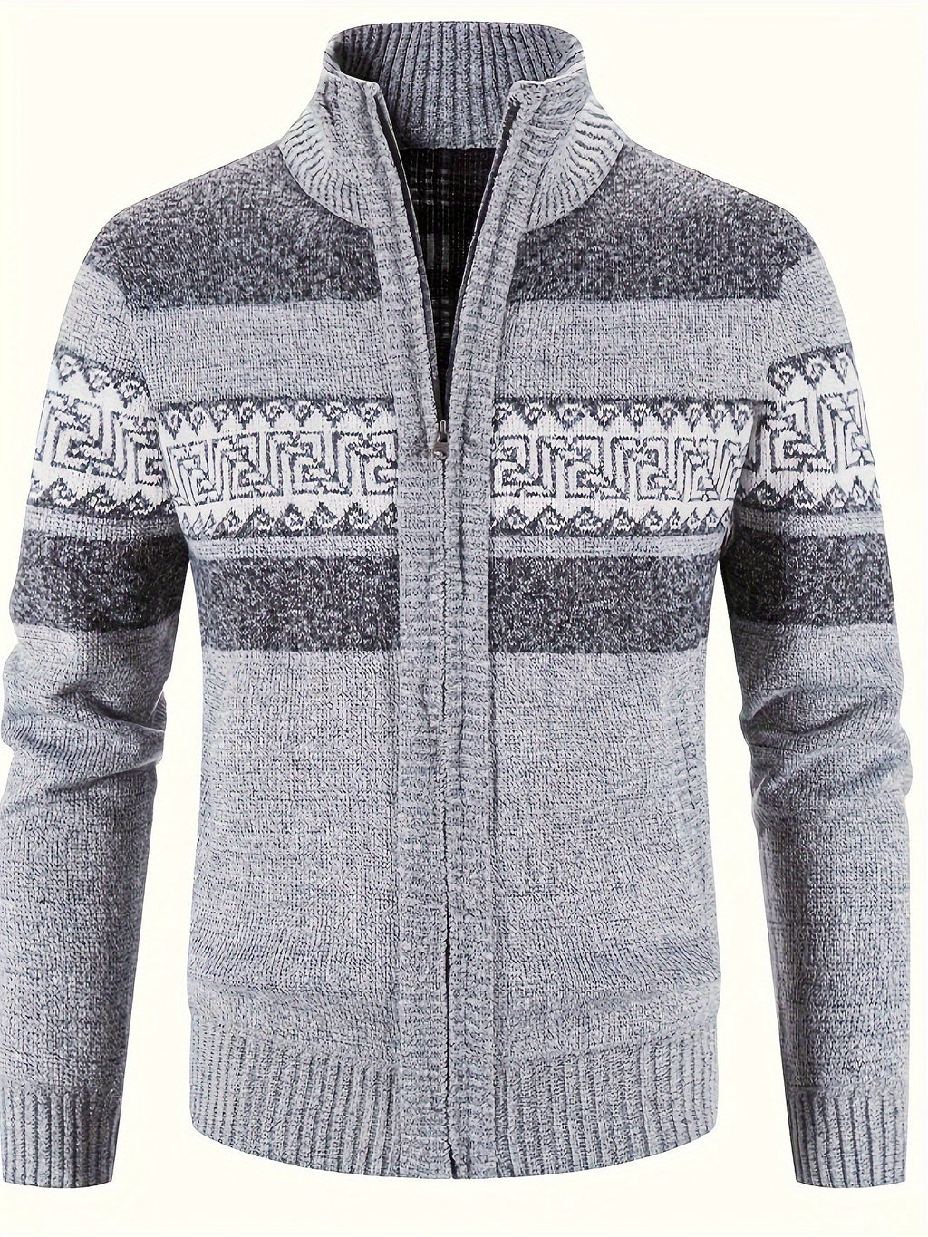 Women's Lined Zip-Front Knit Cardigan with Stand Collar