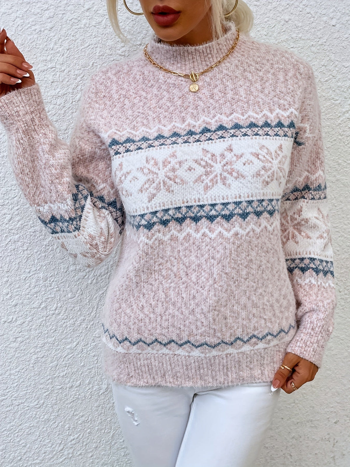 Women's Relaxed Snowflake Motif Winter Sweater