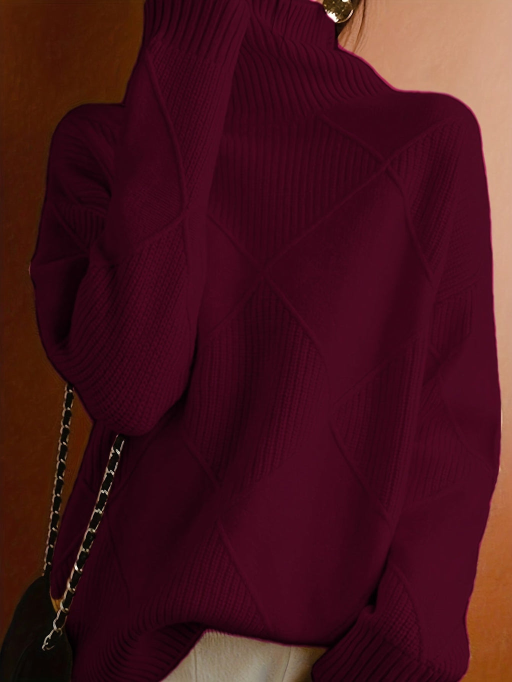 Women's Insulating Knit Turtleneck with Diamond Stitch Detail