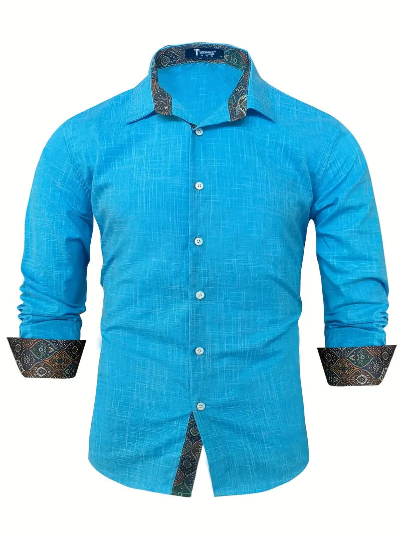 Men's Two-Tone Trim Modern Fit Button-Down Shirt