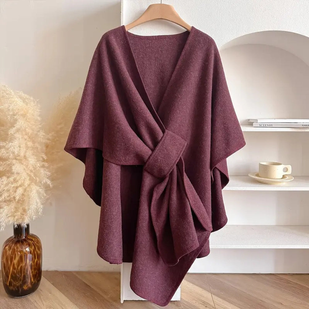 Women's Belted Poncho Coat – Windproof Layer