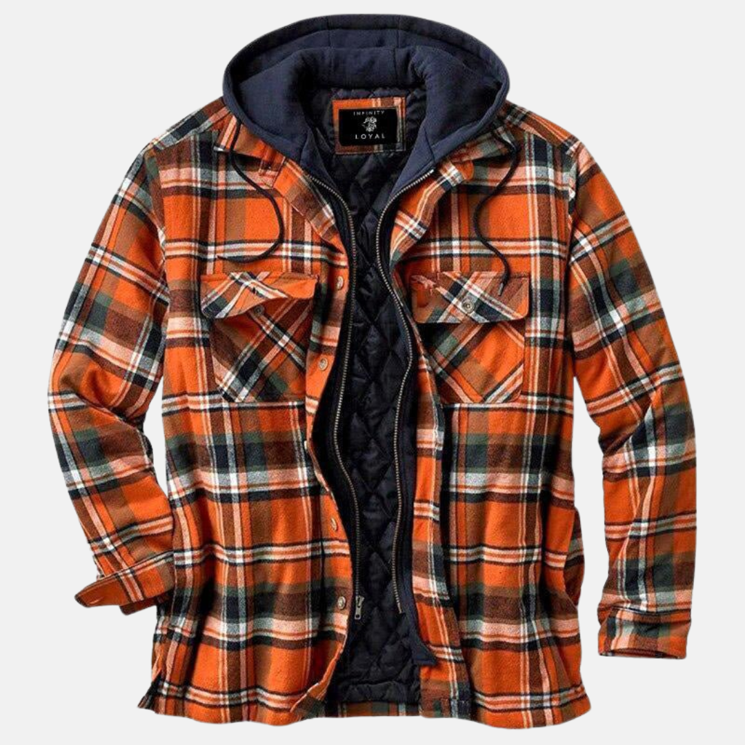 Men's Warm Hooded Overshirt Jacket Printed Quilted Layer