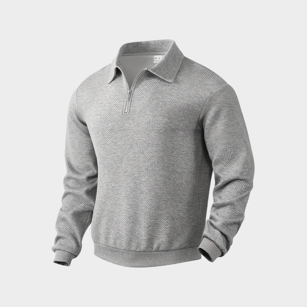 Men's Textured Half Zip Sweatshirt Smart Casual Polo Style
