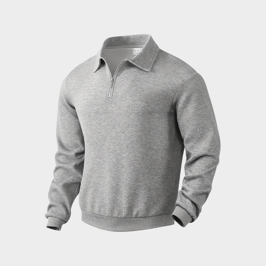 Men's Textured Half Zip Sweatshirt Smart Casual Polo Style