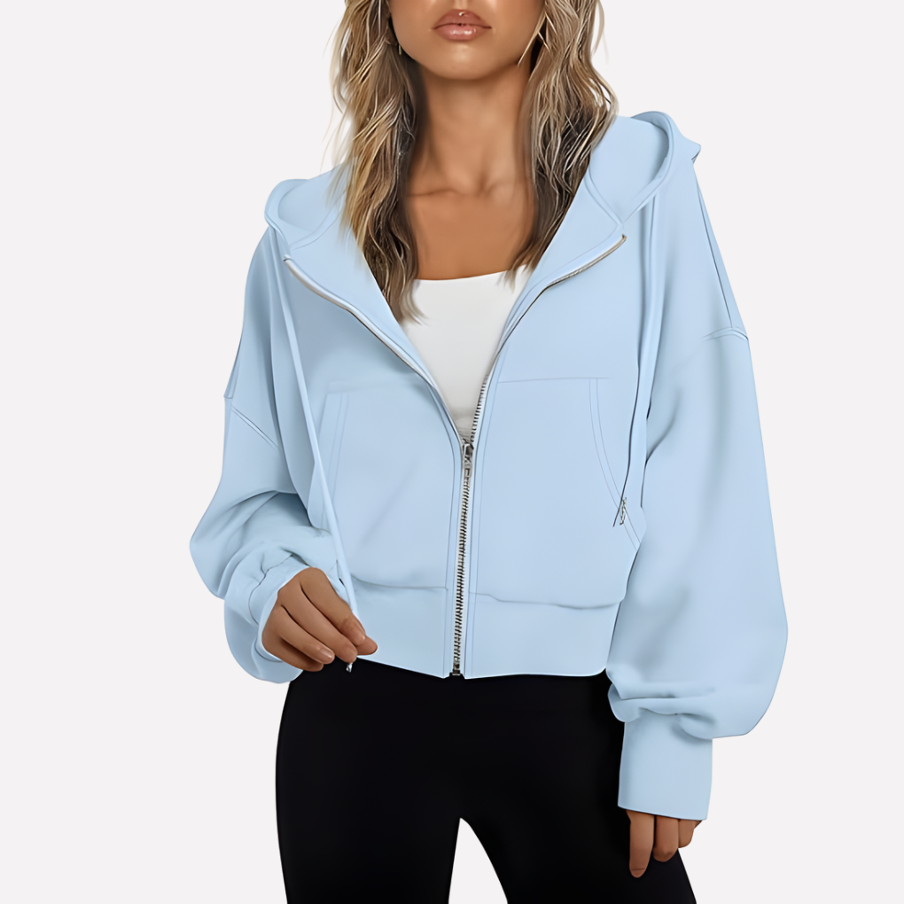 Women's Zip Hoodie Relaxed Fit Cropped Drawstring Jacket