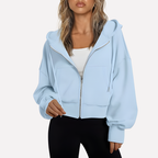 Women's Zip Hoodie Relaxed Fit Cropped Drawstring Jacket