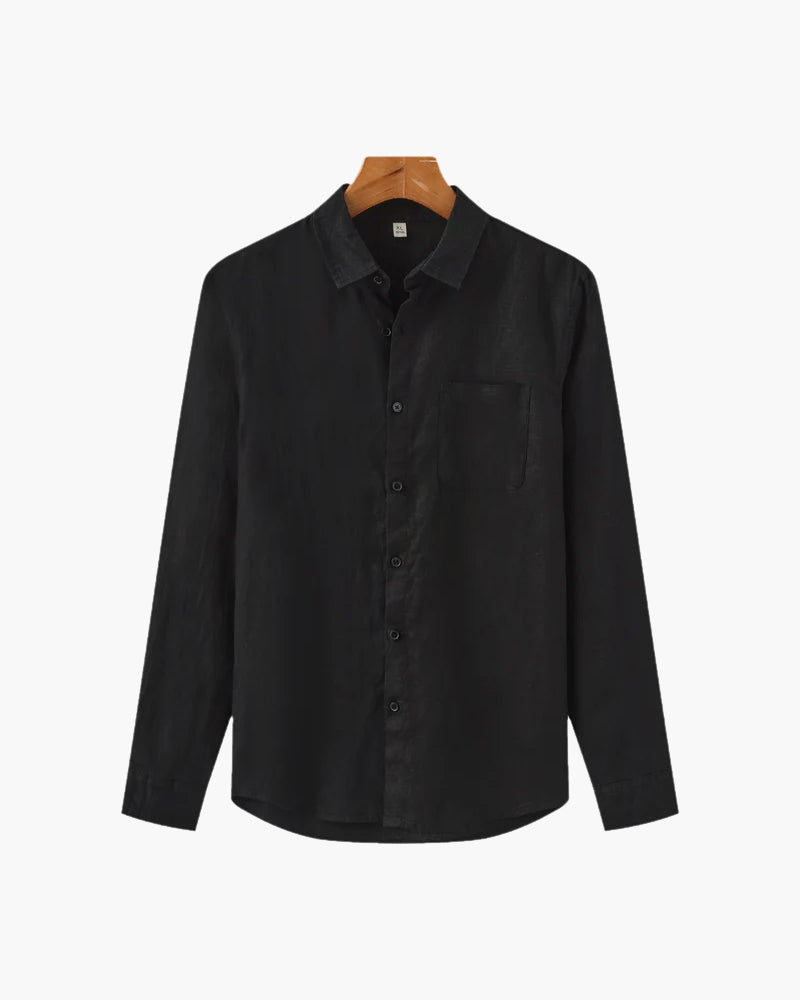 Men's Linen Button Up Shirt Relaxed Long Sleeve Essential