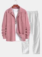 Men's Corduroy Cuban Collar Shirt and Linen Blend Relaxed