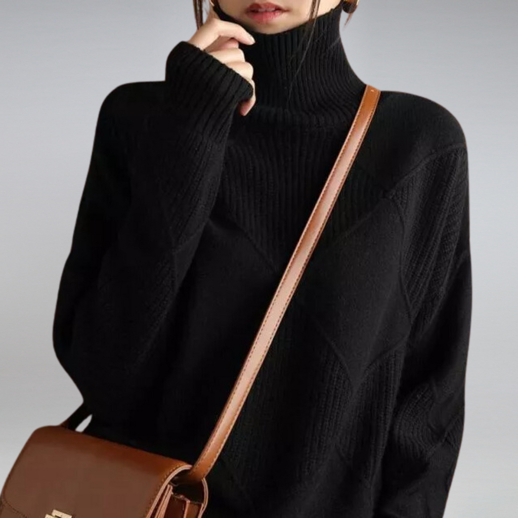 Women's Diamond Knit Turtleneck Pullover in Warm Wool Blend