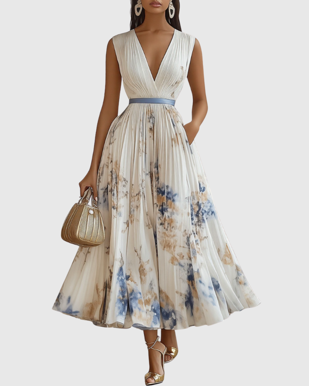 Women's Elegant Pleated Maxi Dress