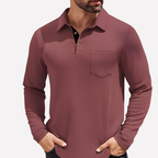 Men's Long Sleeve Polo Shirt Chest Pocket Casual Fit