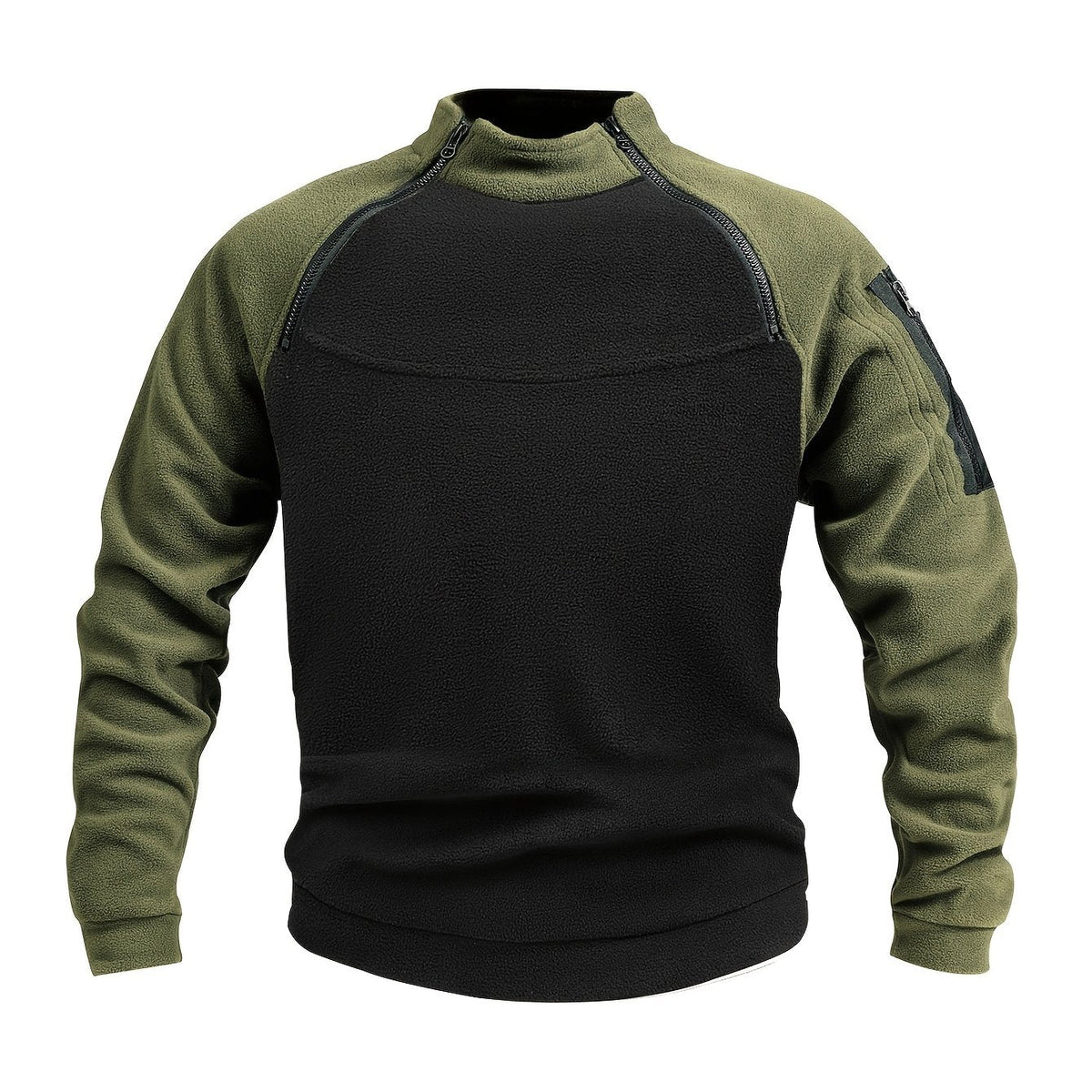 Women's Cold-Weather Plush Knit Sweater with Zip Accent - Black With Green