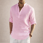 Men's Linen Shirt Open Placket Roll Sleeve Resort Fit