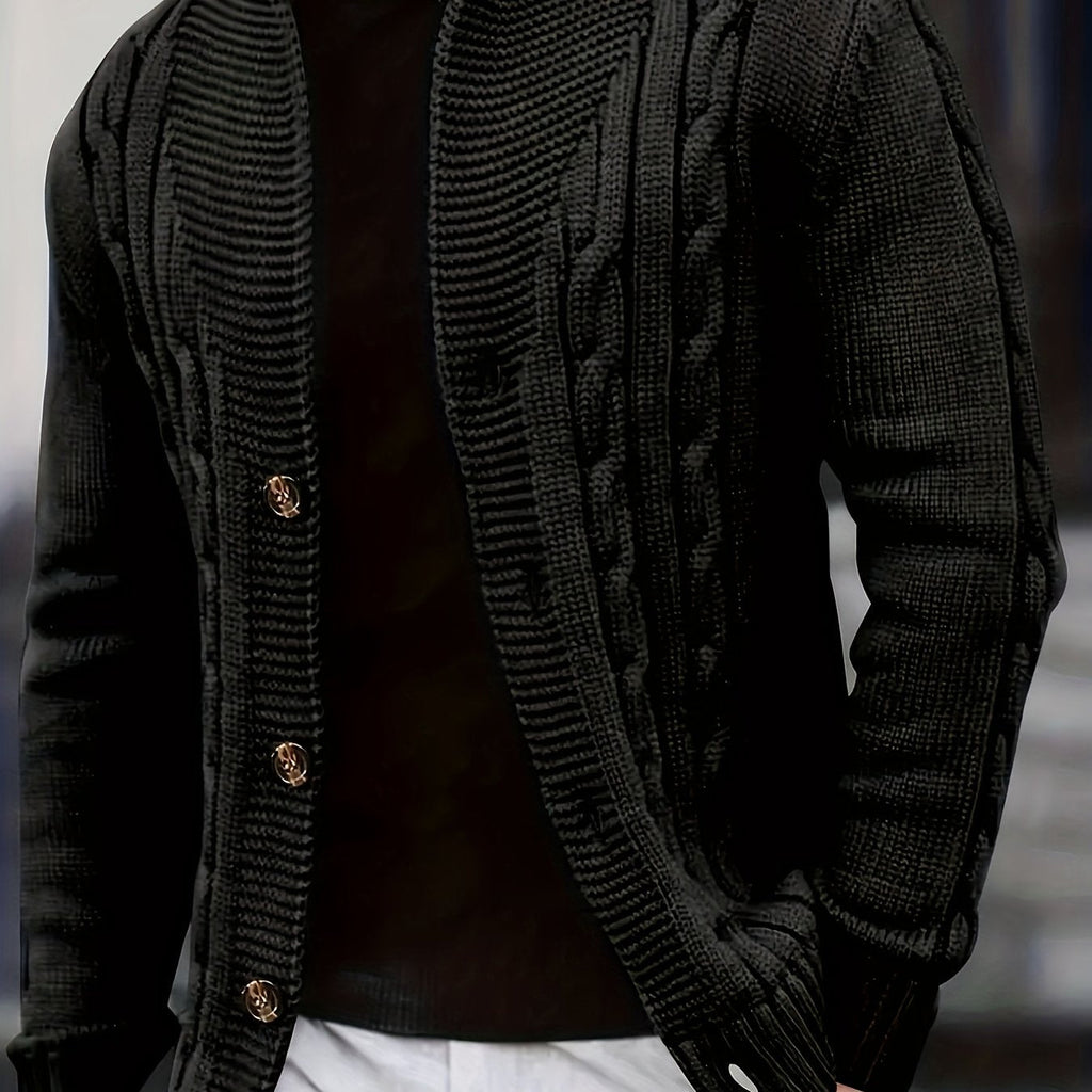 Women's Textured Cable-Knit Cardigan with Button Front - Black