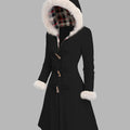 Women's Black Longline Toggle Coat with Faux Fur Trimmed Hood - Black