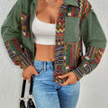 Women's Green Patchwork Jacket with Button Front - Green