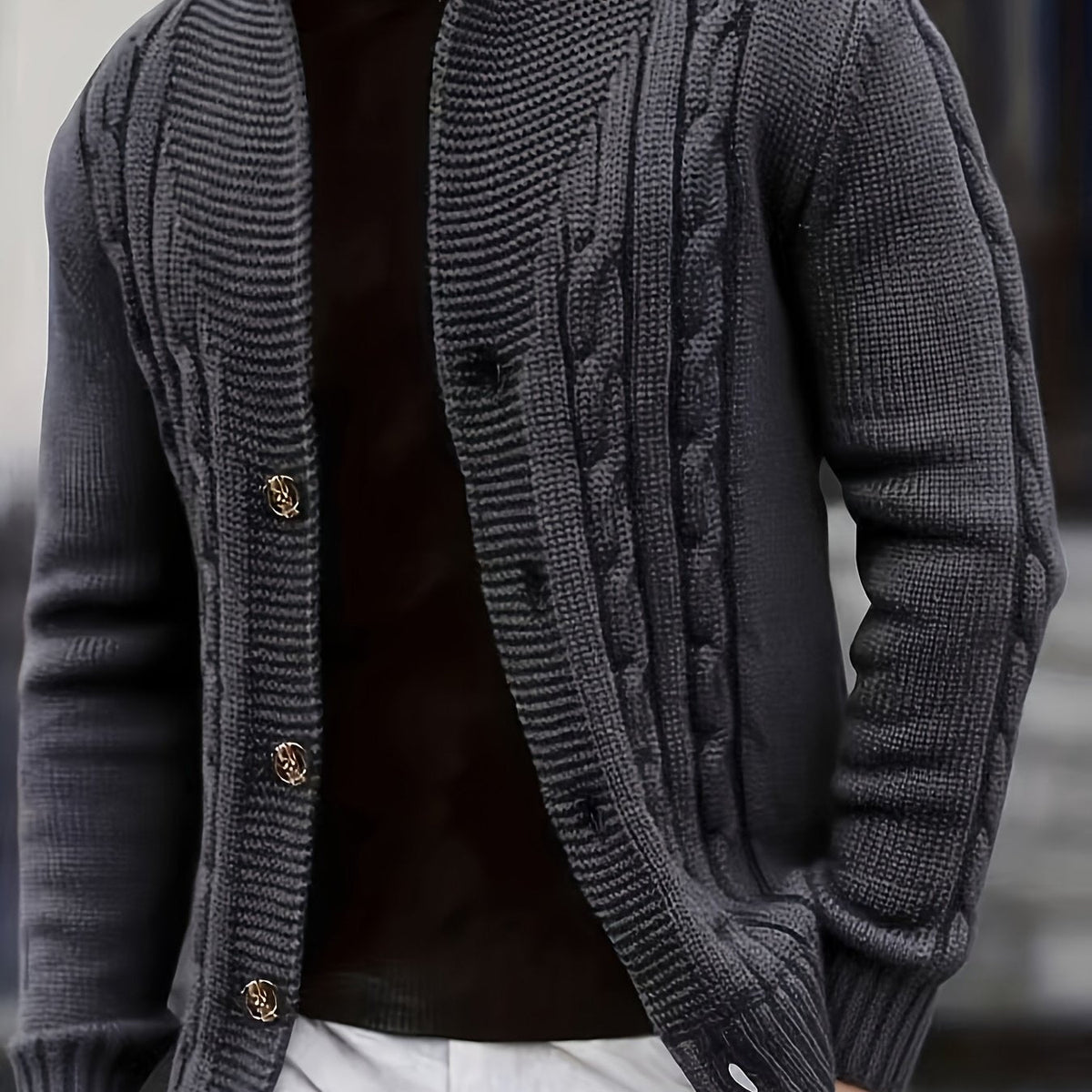 Women's Textured Cable-Knit Cardigan with Button Front - Graphite
