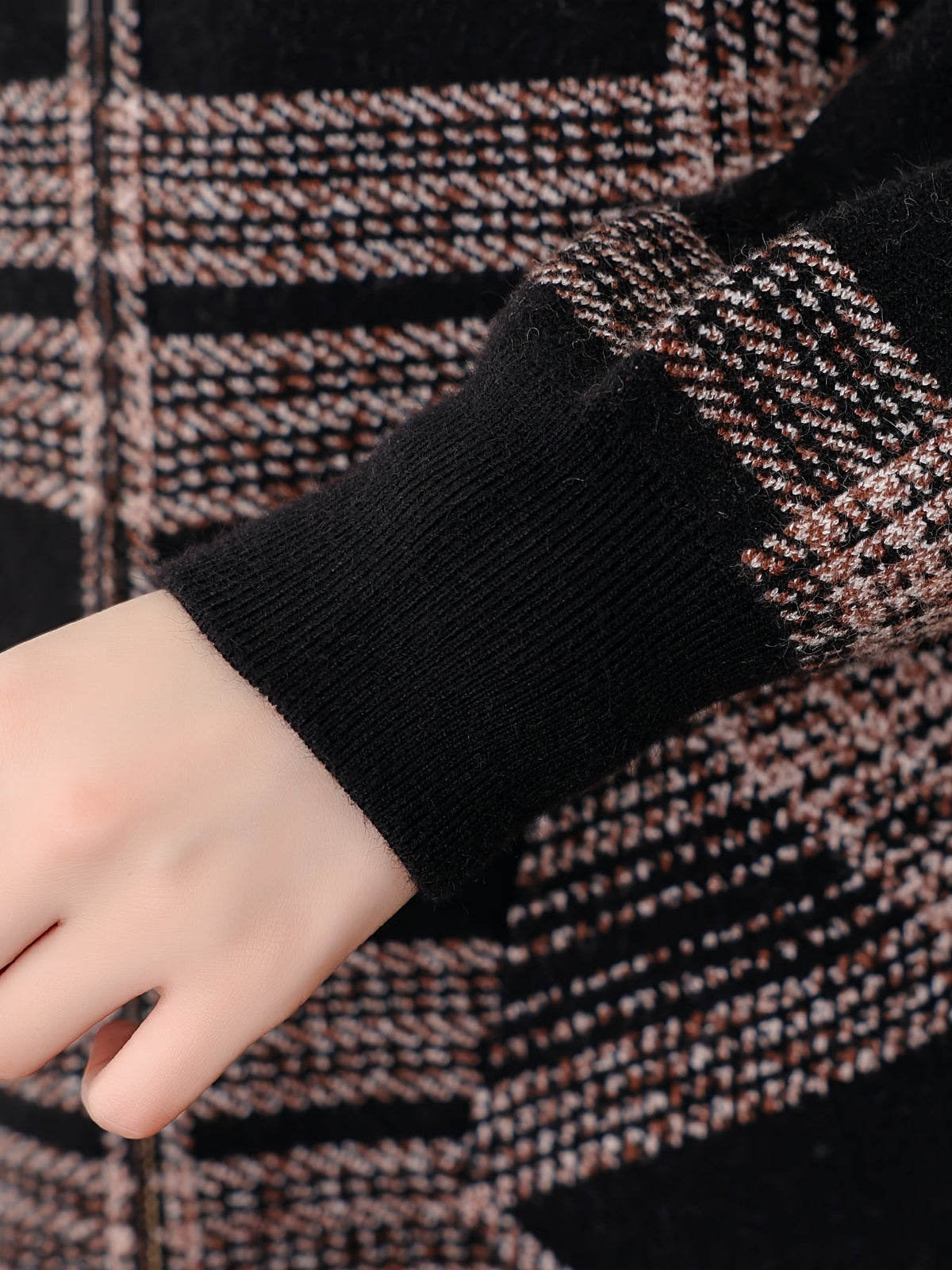 Women's Relaxed Checked Hoodie Jacket with Full Zipper