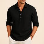 Men's Long Sleeve Polo Shirt Relaxed Fit Button Neck