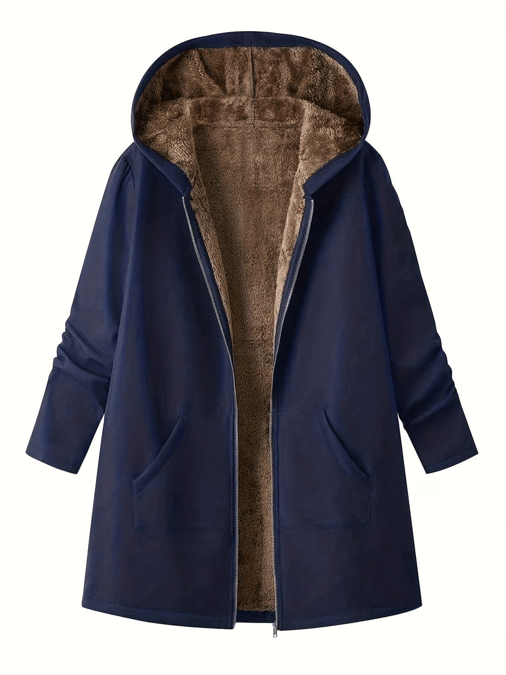 Women's Longline Hooded Winter Coat with Full-Length Zip