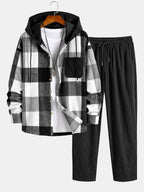 Men's Hooded Flannel Shirt and Corduroy Trouser Set Relaxed