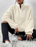 Women's Roomy Half-Zip Fleece Sweater with Pockets - Cream