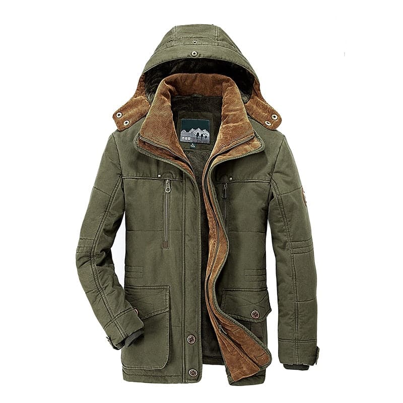 Men's Winter Utility Parka With Zip and Flap Pockets - Olive Green