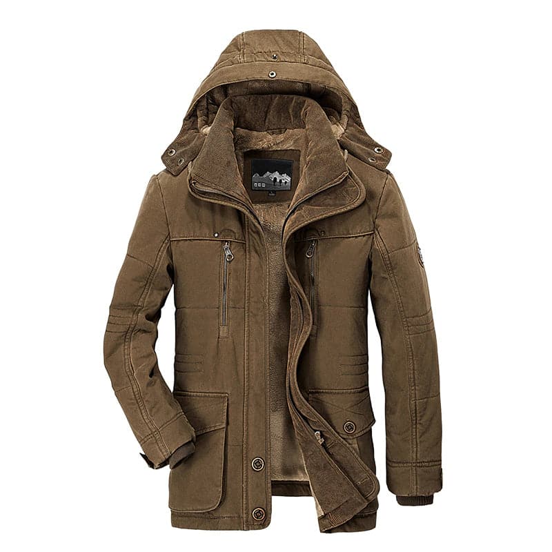 Men's Winter Utility Parka With Zip and Flap Pockets - Brown