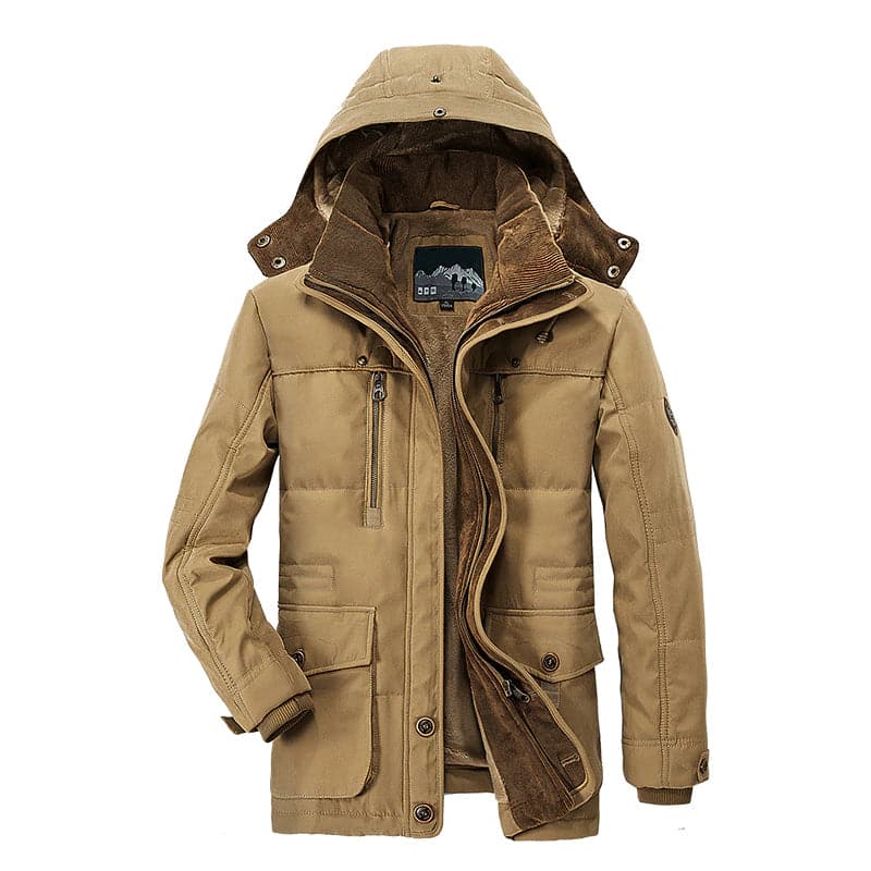 Men's Winter Utility Parka With Zip and Flap Pockets - Khaki