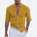 Men's Slim Fit Linen Shirt Open Collar Summer Button