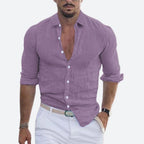 Men's Slim Fit Linen Shirt Open Collar Summer Button