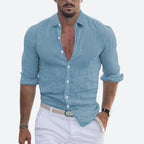 Men's Slim Fit Linen Shirt Open Collar Summer Button