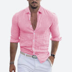 Men's Slim Fit Linen Shirt Open Collar Summer Button