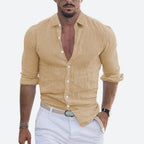 Men's Slim Fit Linen Shirt Open Collar Summer Button