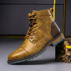 Men's Genuine Leather Cap Toe Boots Lace Up Ankle