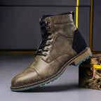 Men's Genuine Leather Cap Toe Boots Lace Up Ankle