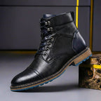 Men's Genuine Leather Cap Toe Boots Lace Up Ankle