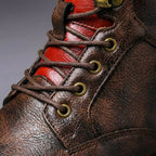 Men's Genuine Leather Cap Toe Boots Lace Up Ankle