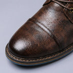 Men's Genuine Leather Cap Toe Boots Lace Up Ankle