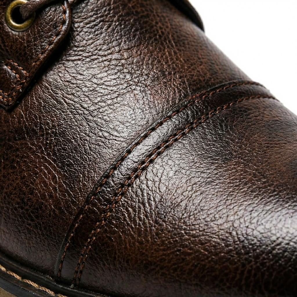 Men's Genuine Leather Cap Toe Boots Lace Up Ankle