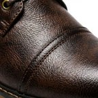 Men's Genuine Leather Cap Toe Boots Lace Up Ankle