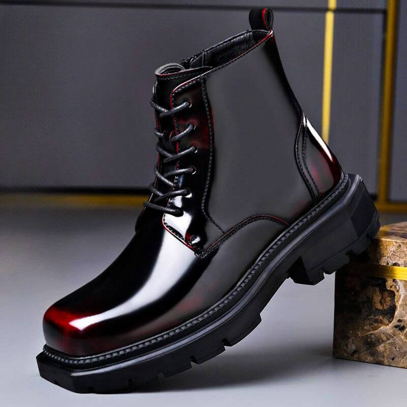 Men's Genuine Leather Derby Boots Polished Lace Up Footwear