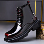 Men's Genuine Leather Derby Boots Polished Lace Up Footwear