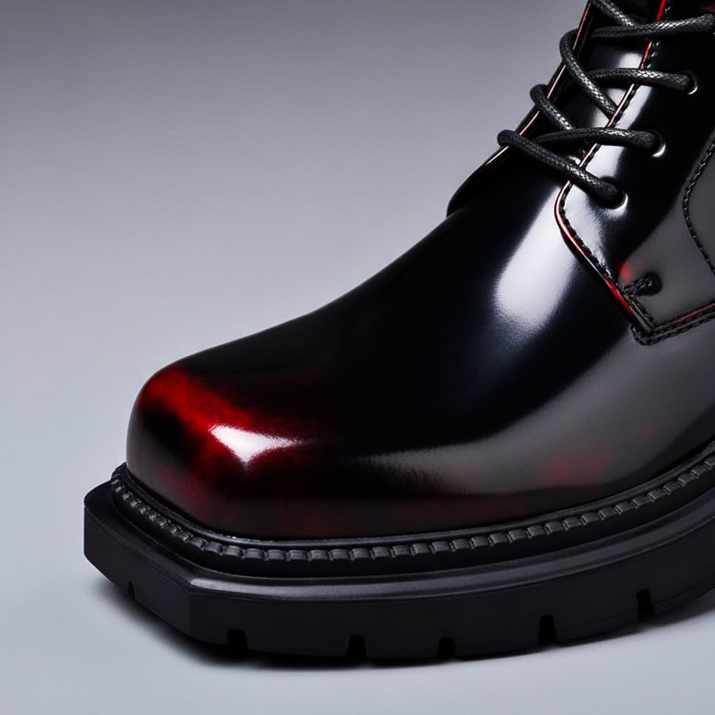Men's Genuine Leather Derby Boots Polished Lace Up Footwear