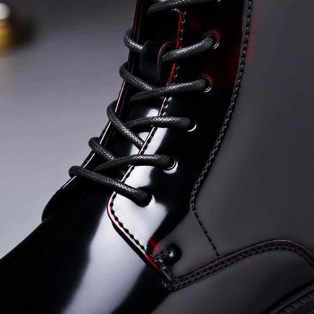 Men's Genuine Leather Derby Boots Polished Lace Up Footwear