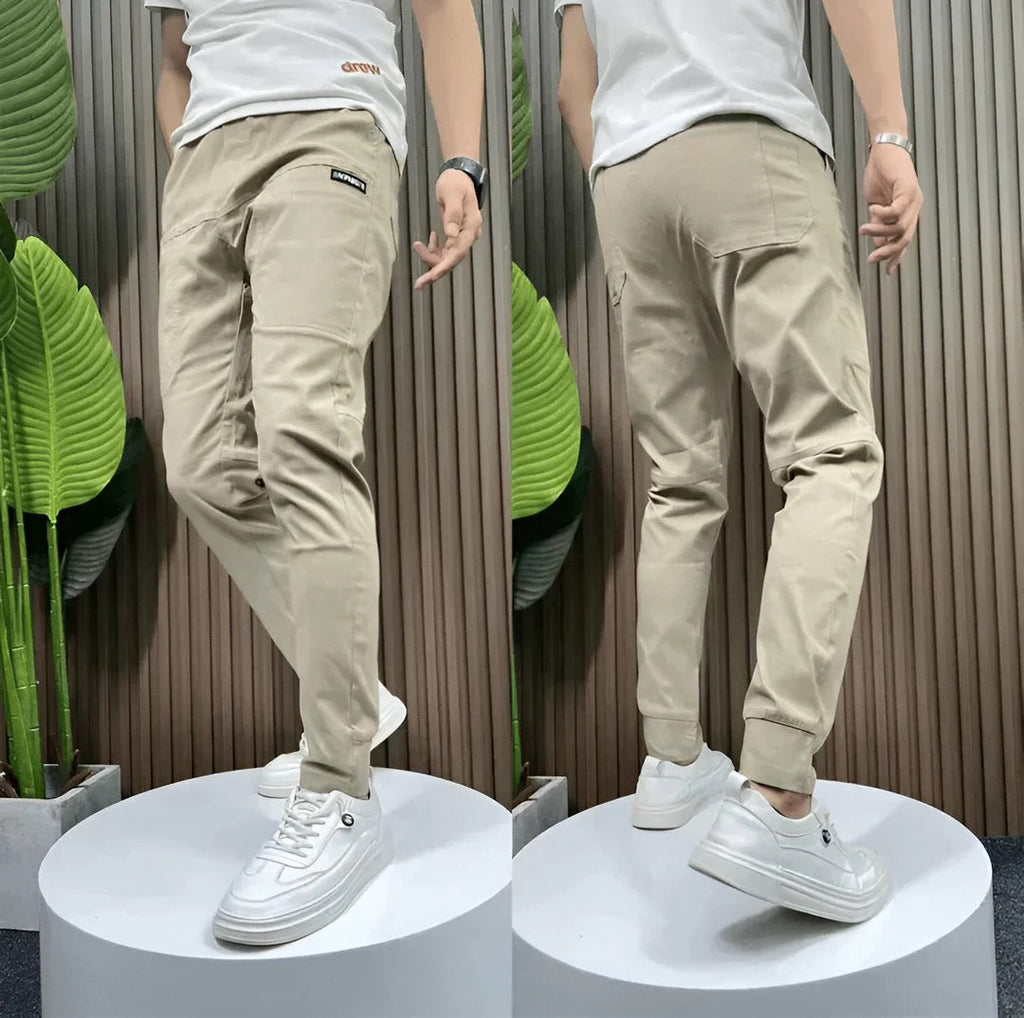 Men's Slim Tapered Cargo Jogger Ribbed Streetwear Trousers